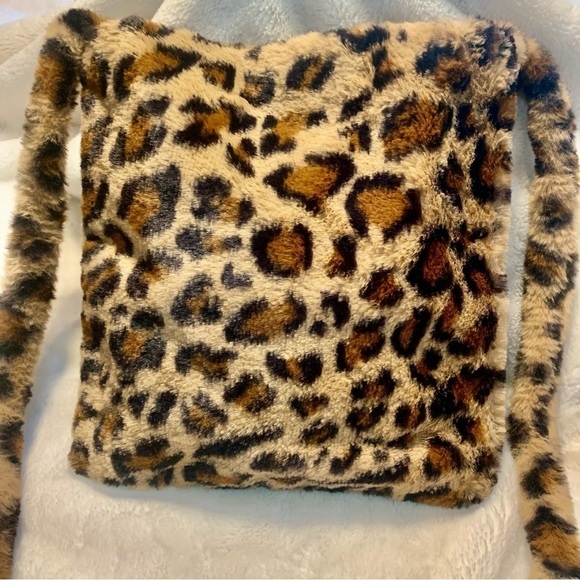 Leopard Crossbody Faux Fur Brown Tan Black Animal Print Super Soft Snap Close - Picture 6 of 15